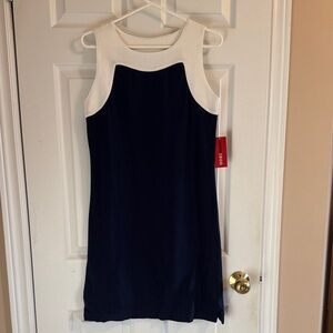Izod Navy and White Sleeveless Shift Dress